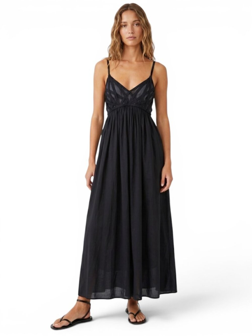 Adam Lippes Black Gray Woven Basketweave Top Empire Waist Slip Maxi Dress 2